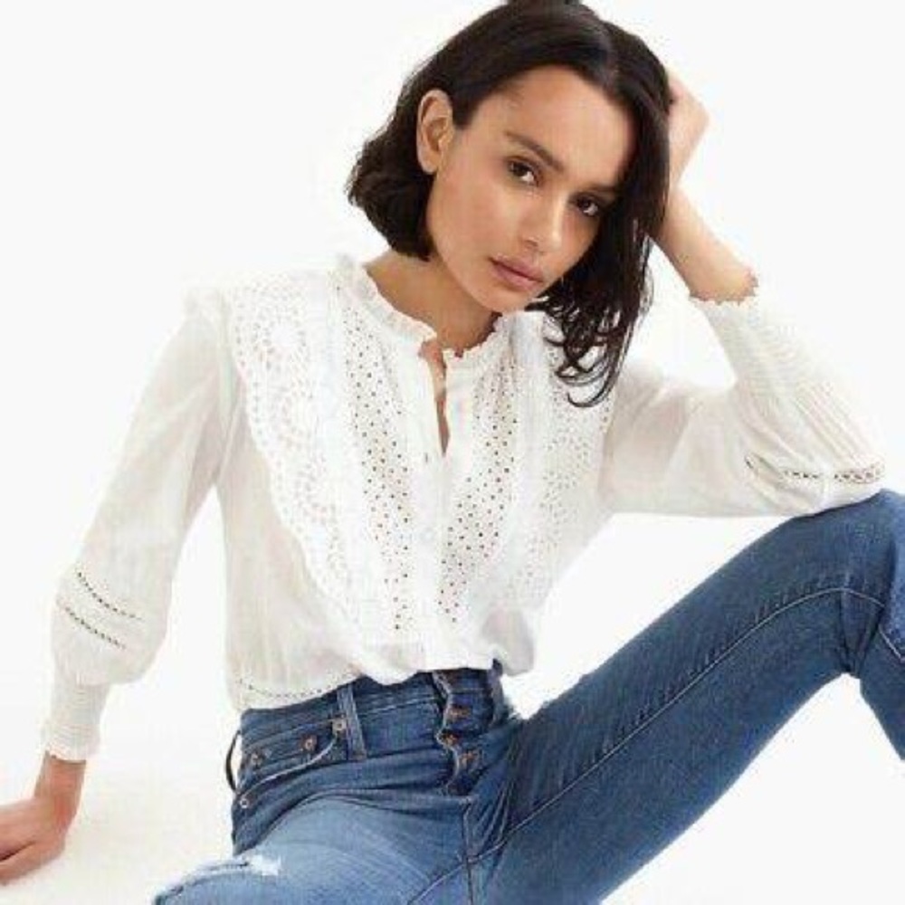 J.Crew Ruffle Neck Eyelet Shirt